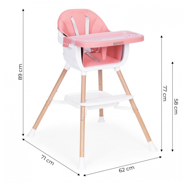 Scaun masa 2-în-1 Ecotoys Roz - Multifuncțional - imagine 8