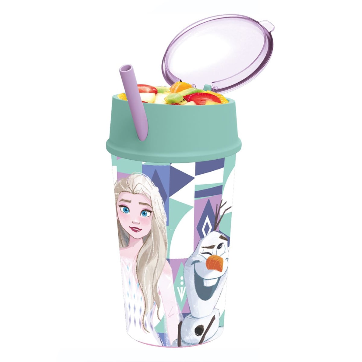 Pahar Stor Frozen cu Pai și Compartiment Gustări