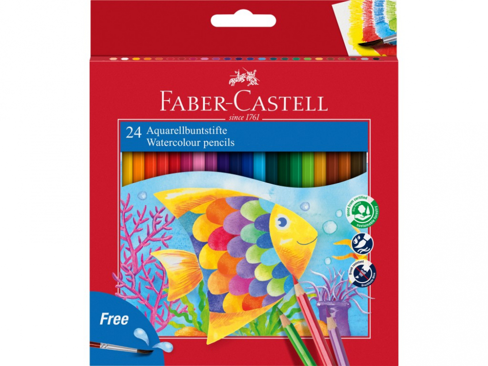 Creioane Acuarelă Faber-Castell 24 Culori + Pensulă