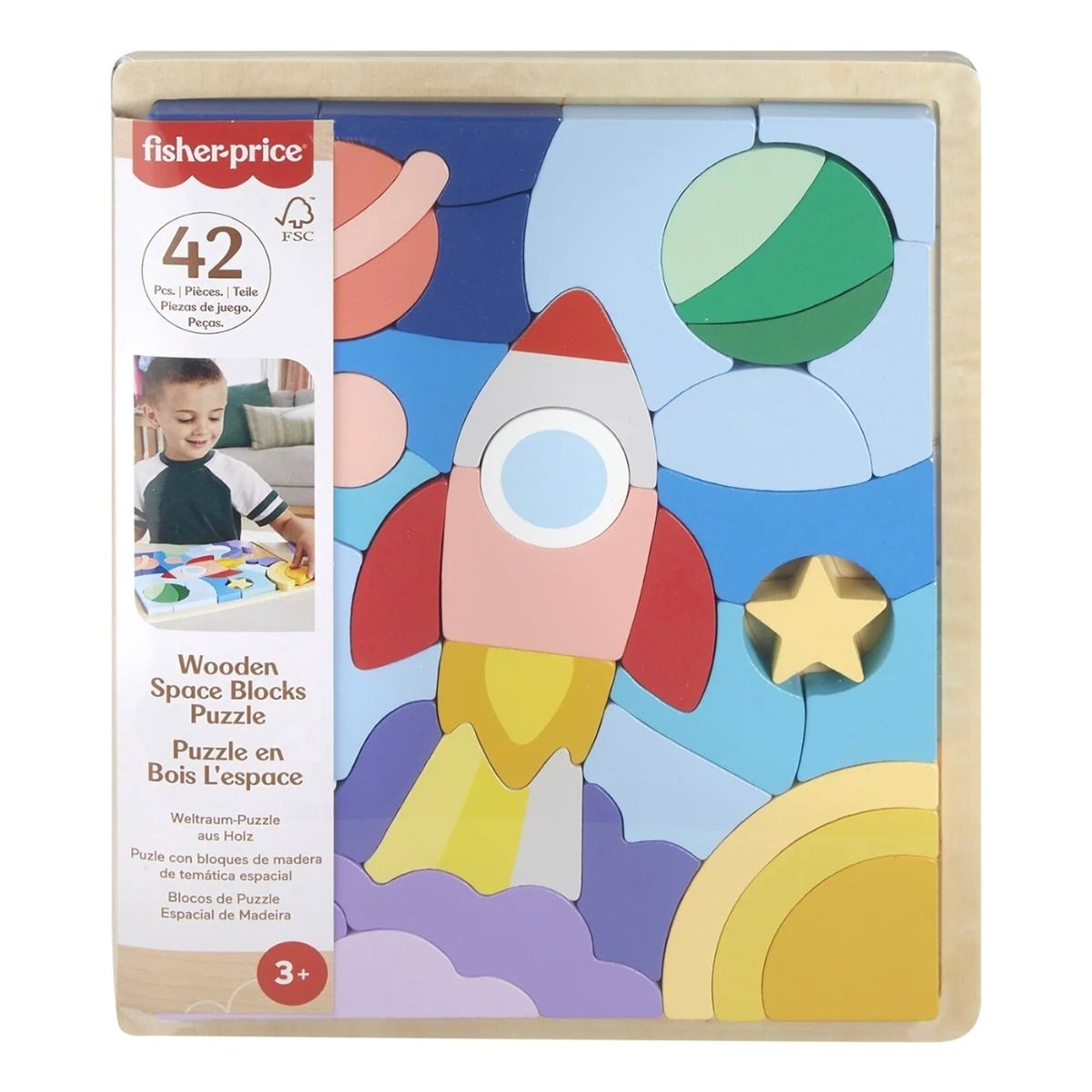 Puzzle Lemn Fisher-Price Spațiu, 42 Piese