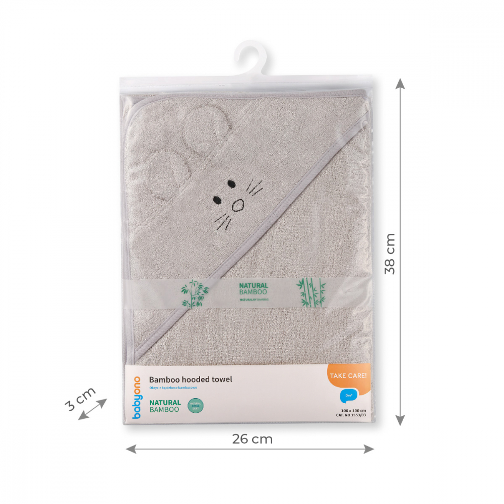 Prosop Baie Bambus cu Gluga Babyono Gri - imagine 3