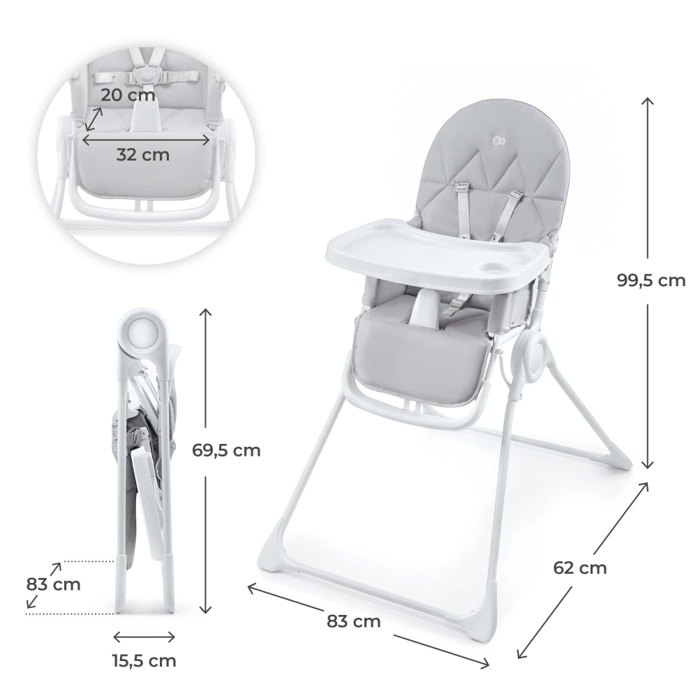 Scaun masă Kinderkraft Binci Light Grey - Practic