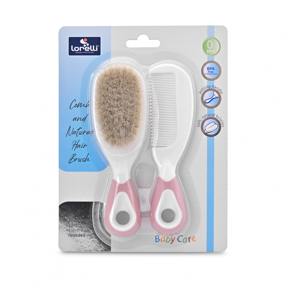 Set pieptan și perie păr natural Lorelli Blush Pink