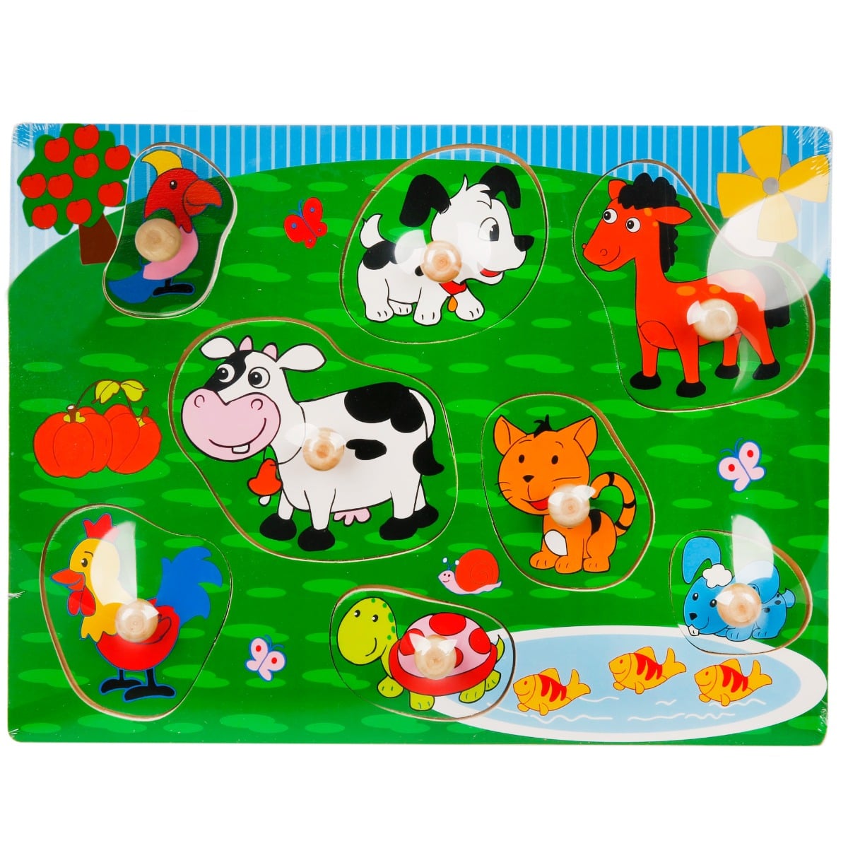 Puzzle Lemn Animale cu Mâner Sunman