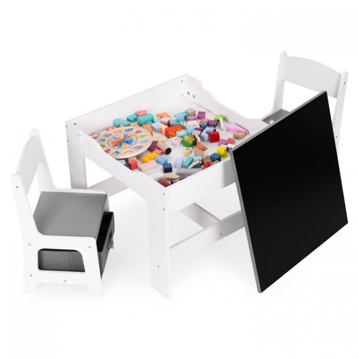 Ecotoys Masă cu 2 scaune copii alb-gri cu depozitare - imagine 7