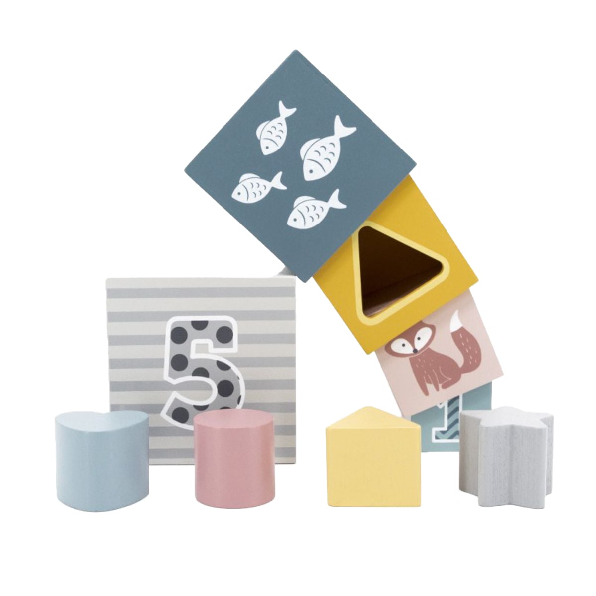 Set Cuburi de Stivuit Viga, 5 Cutii + 4 Blocuri