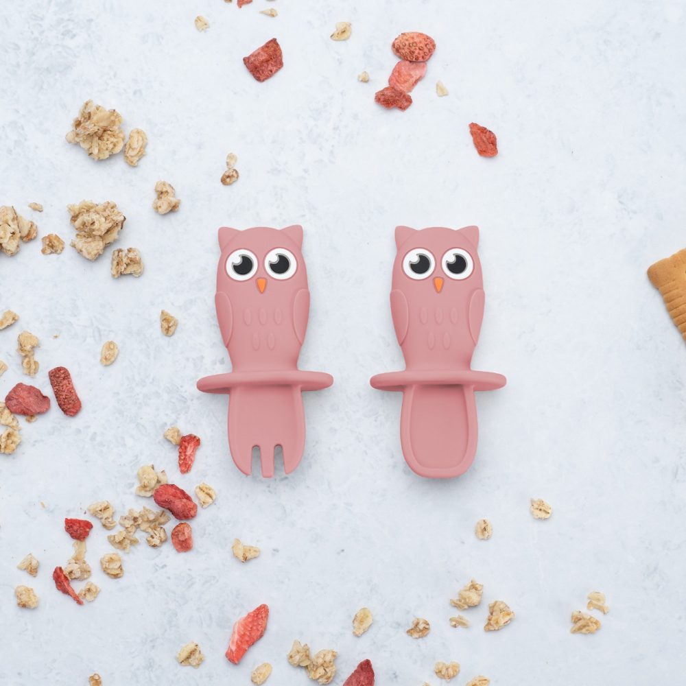 Set Tacamuri Silicon AppeKids Owl Old Rose