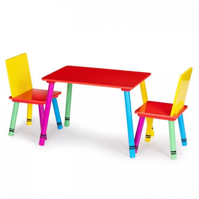 Set masă și 2 scaune Ecotoys, MDF și pin - imagine 5
