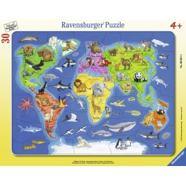 Puzzle Harta Lumii cu Animale, 30 piese, Ravensburger