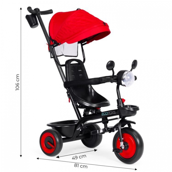 Tricicleta Ecotoys 3in1 Rosu | Scaun Rotativ 360° - imagine 5