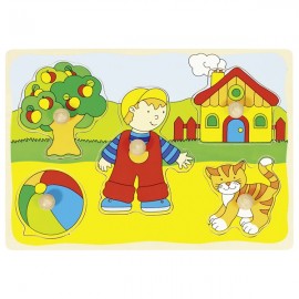 Puzzle Baietel si Pisicuta Goki | Lemn Educational - imagine 2
