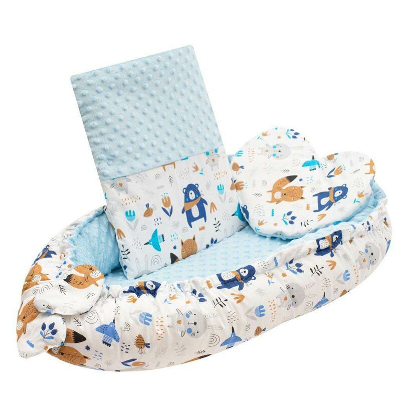 Set Baby Nest New Baby Bears Blue - 3 piese Luxury