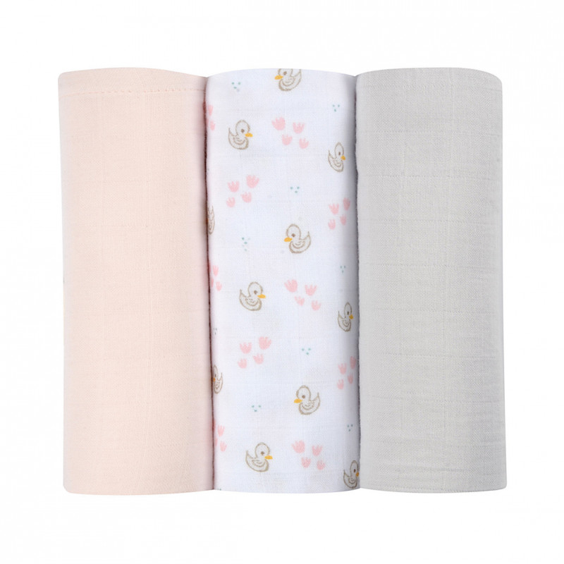 Set 3 Museline Beaba Bumbac Organic Swan Pink - imagine 7