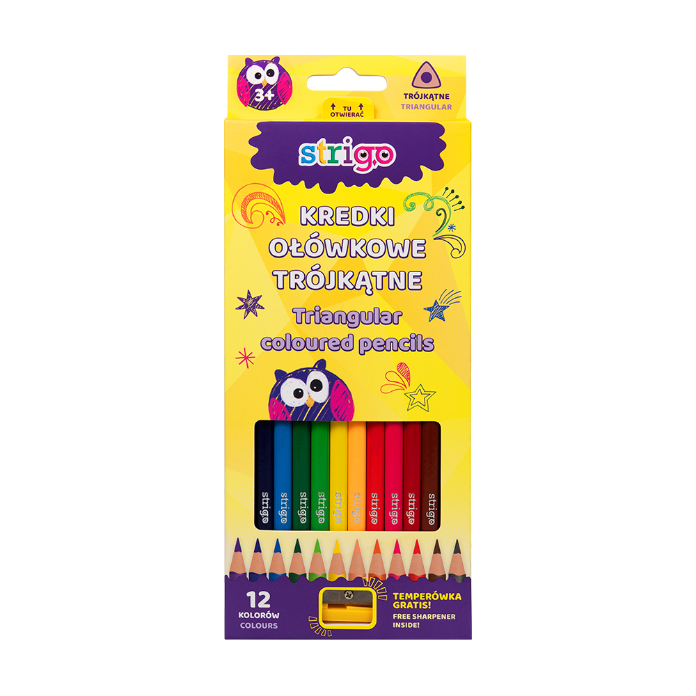 Set Creioane Strigo 12 Culori + Ascuțitoare Calitate