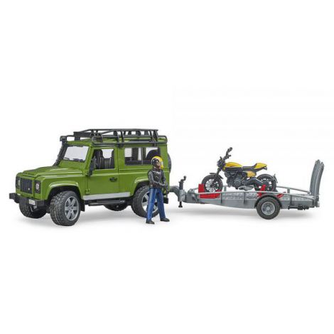 Bruder Land Rover Defender cu Remorcă și Ducati