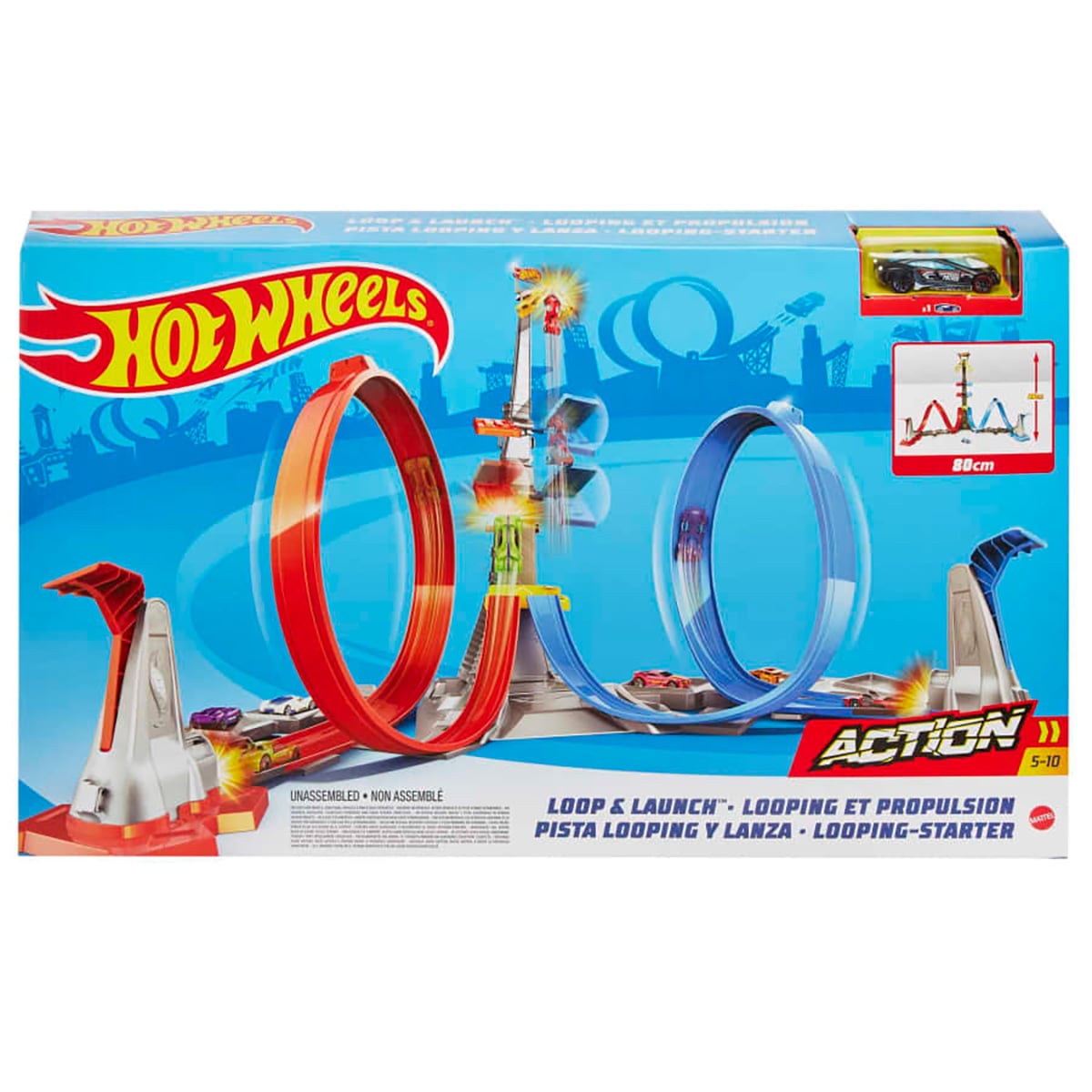 Hot Wheels Set 2 Piste cu Turn - Loop & Launch