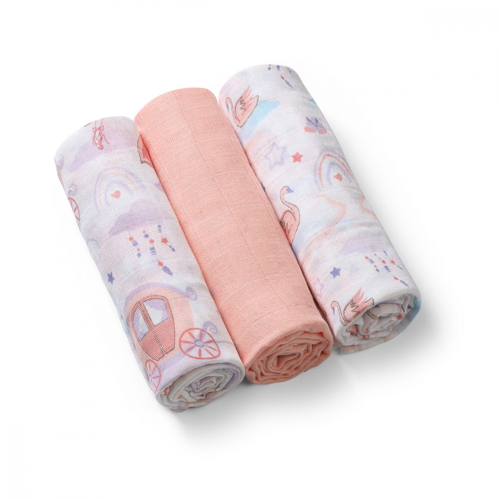 Set 3 scutece Babyono muselină, Soft Pink - imagine 7