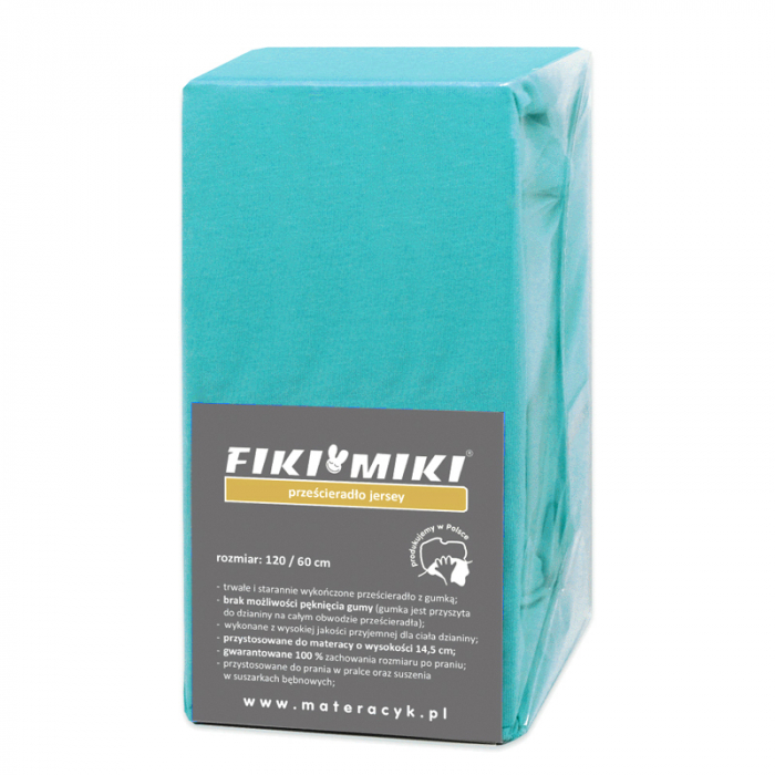 Cearsaf Jerse Bumbac Turcoaz Fiki Miki 120x60