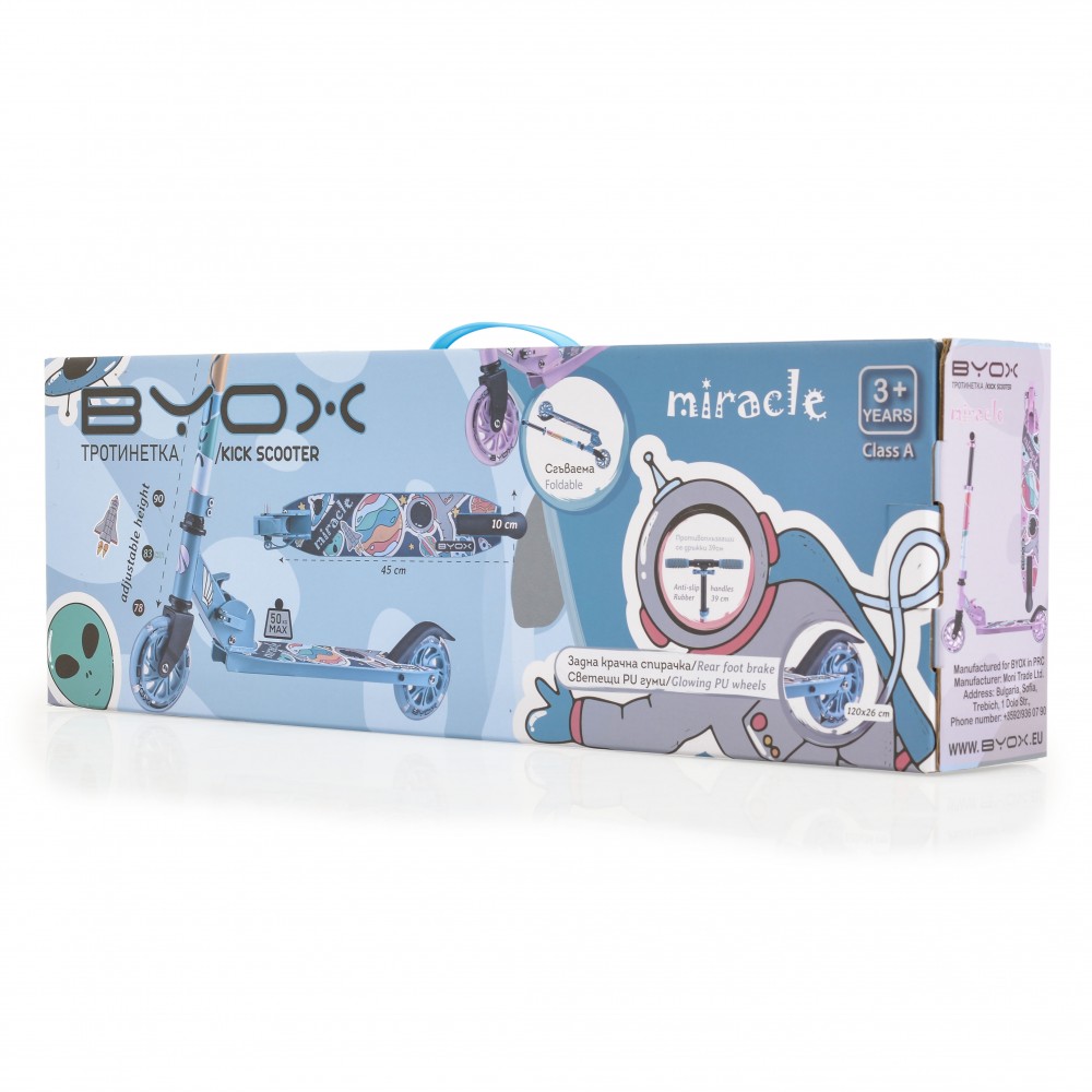 Trotineta Byox Miracle Blue Pliabilă cu Roti LED - imagine 3