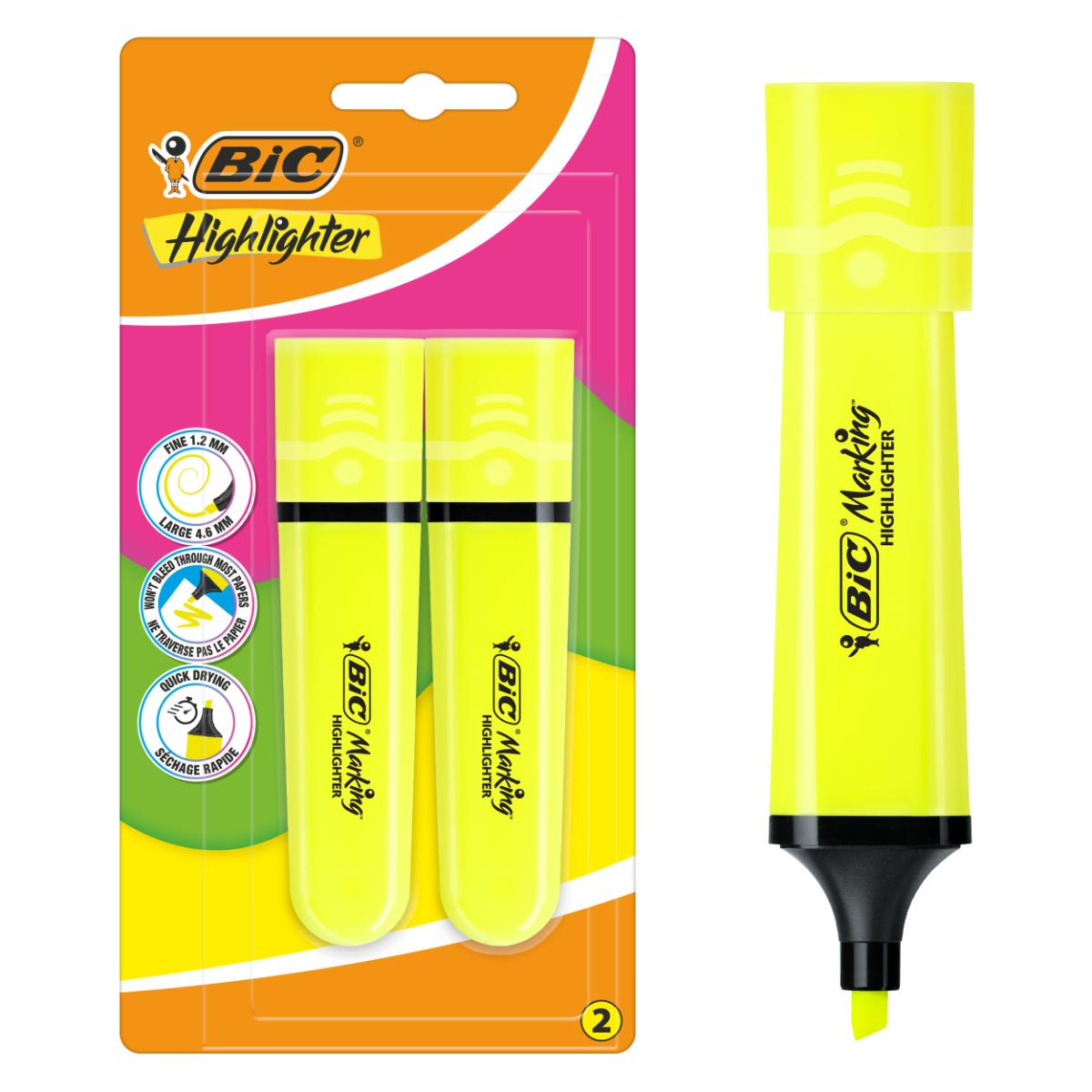 Set 2 Markere Bic Highlighter Flat, Galben Neon