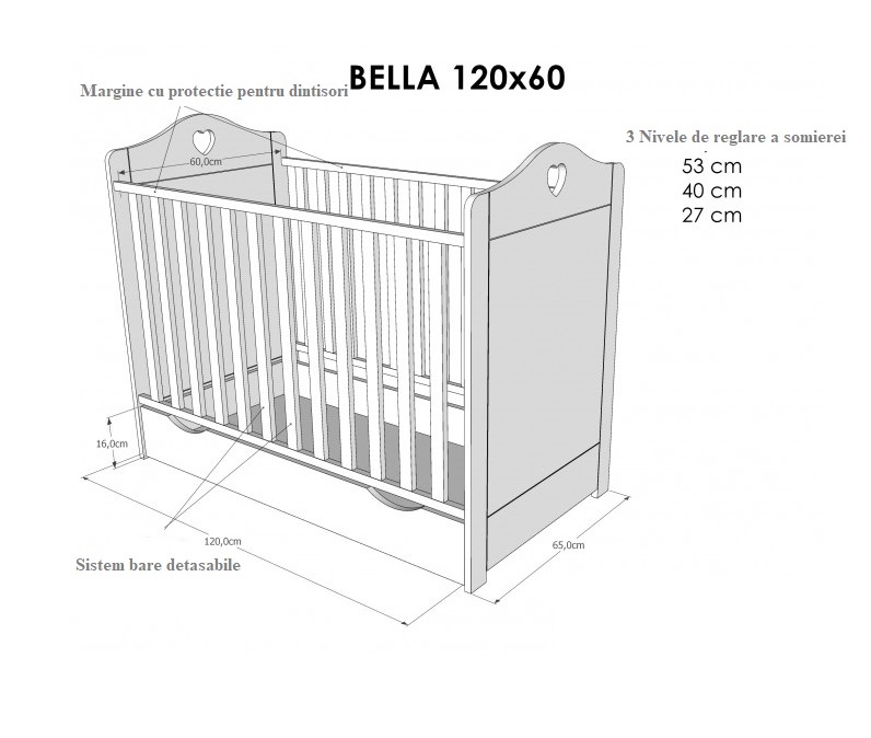 Patut lemn Nichiduta Bella White, somiera reglabila
