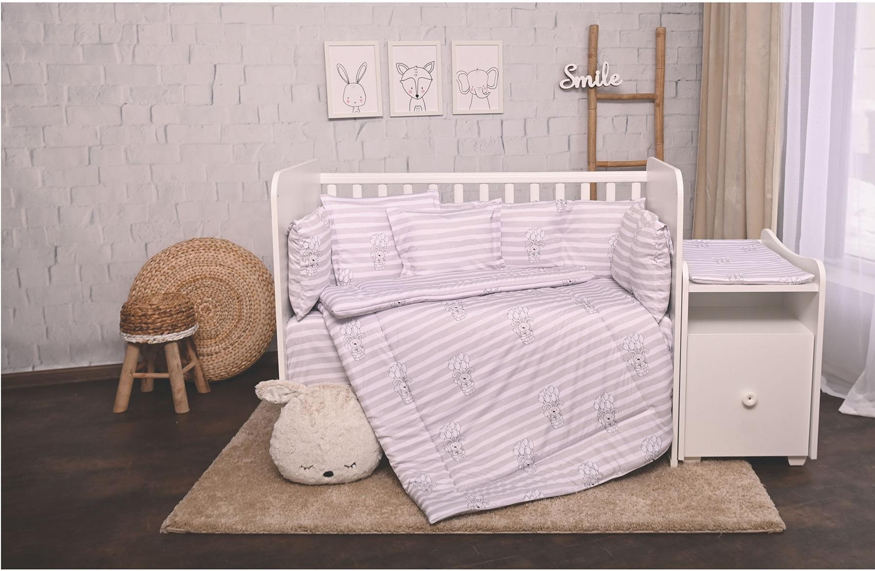 Set lenjerie pat 8 piese Lorelli, Grey striped, Bumbac
