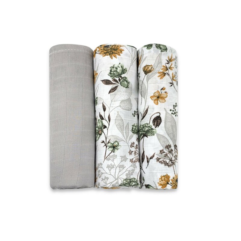 Set Museline MimiNu Botanica Grey - 100% Bumbac - imagine 3