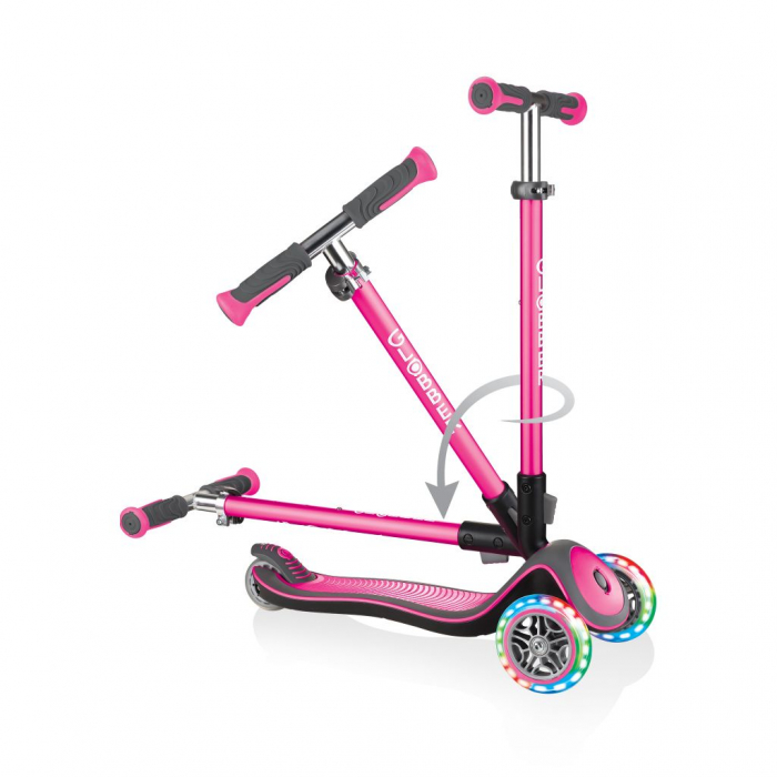 Trotineta Globber Elite Deluxe Lights Roz Pliabilă