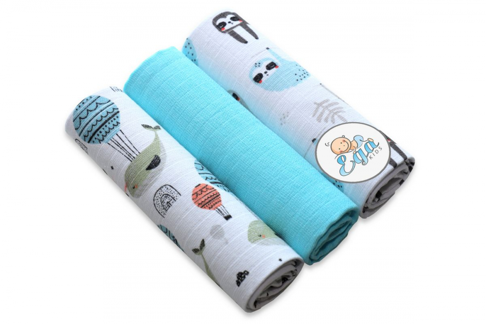 Set 3 scutece muselina Egakids, Turquoise - imagine 2