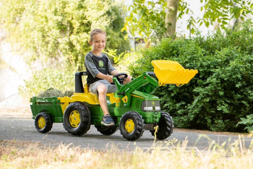 Tractor Rolly Toys John Deere cu cupă și remorcă