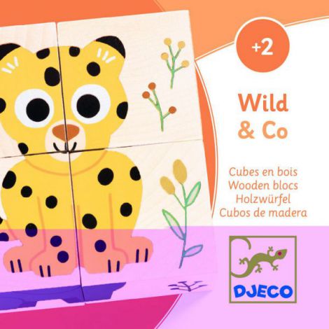 Cuburi Puzzle Lemn Djeco | Animale Salbatice - imagine 4
