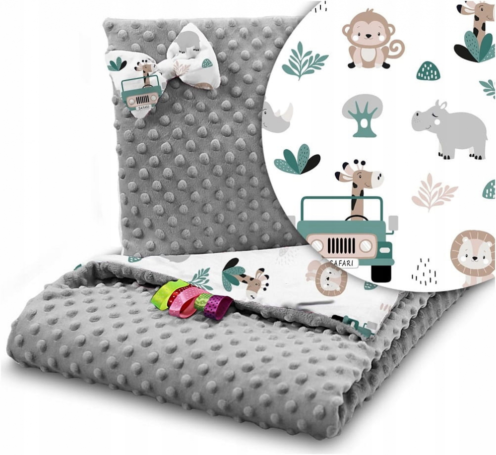 Set Paturica și Pernă BabyMam Grey Safari - imagine 2