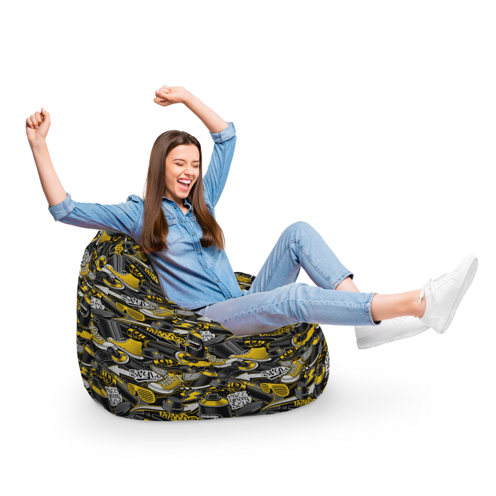 Fotoliu Puf Bean Bag XL Updeco, Negru/Galben