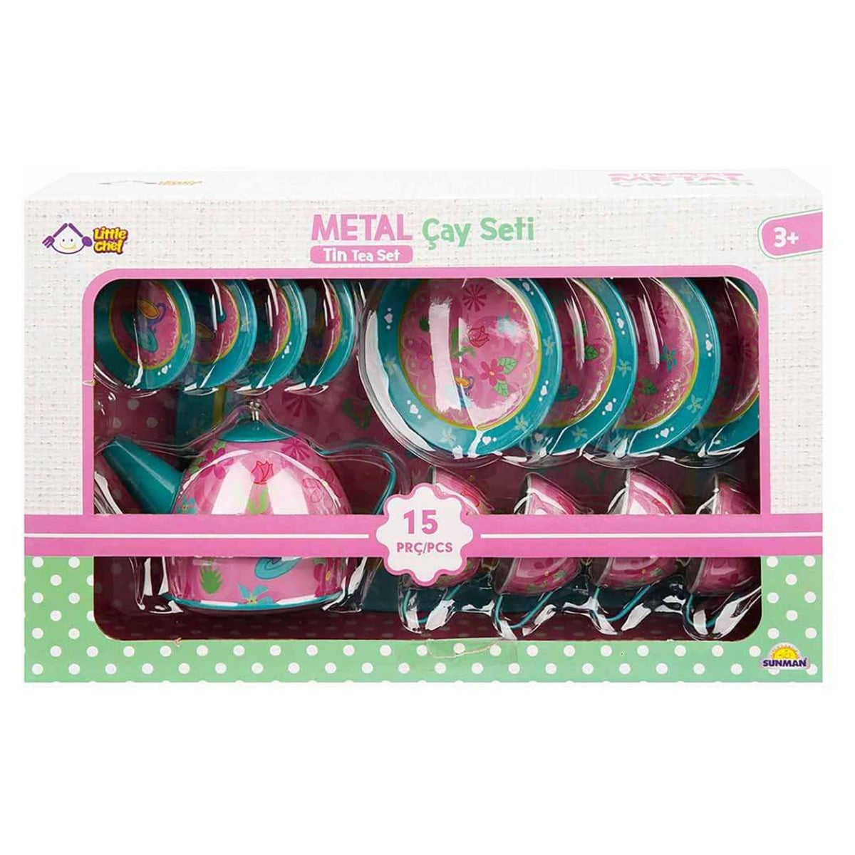 Set Ceai Little Chef 15 Piese Metal Albastru-Roz