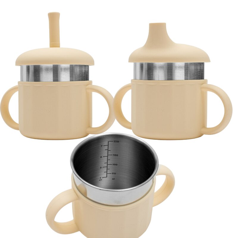 Cană 2 în 1 New Baby cu Pai și Mâner Beige