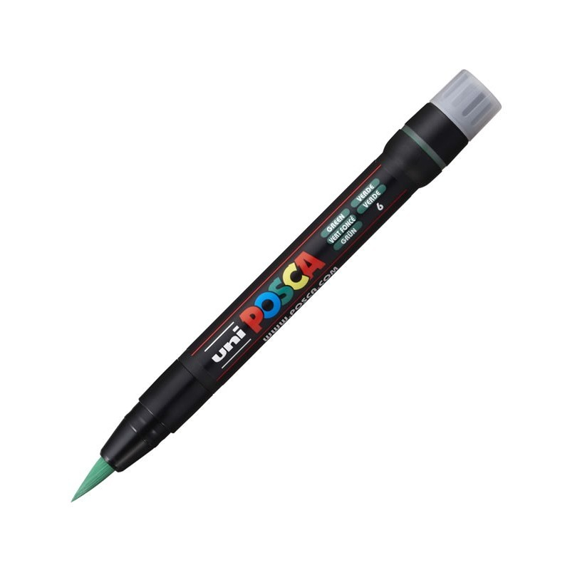 Marker Posca Brush PCF-350 Verde | Vârf Pensulă Flexibil