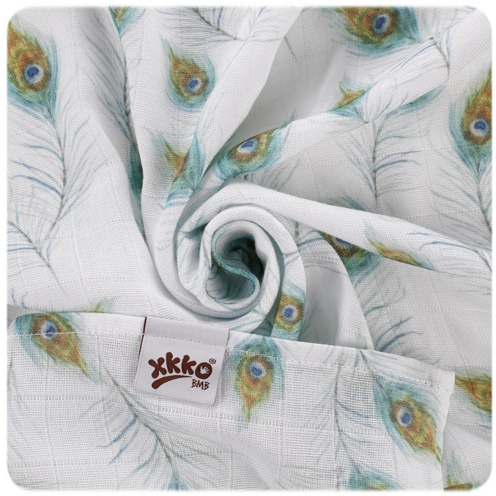 Muselină Bambus 120x120 XKKO Peacock Feathers - imagine 2