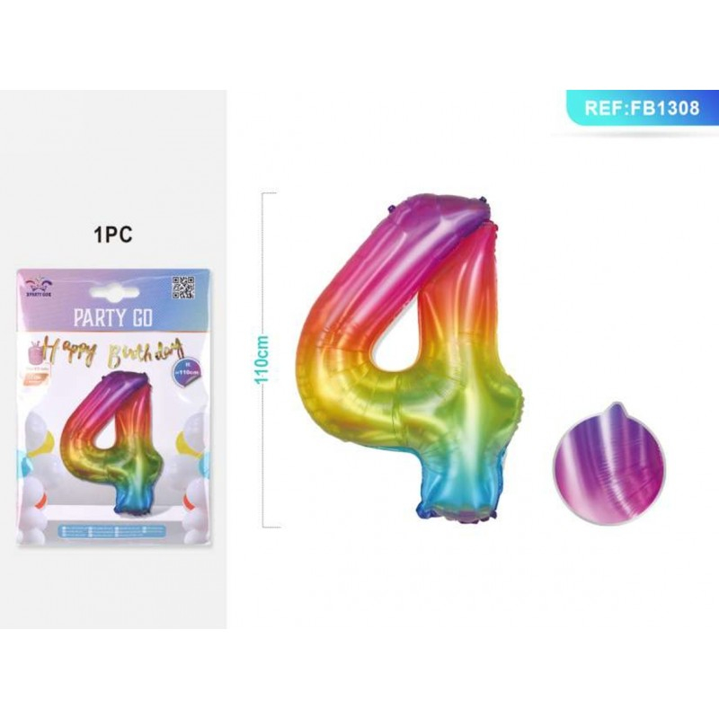 Balon PartyGo Cifra 4 Curcubeu 40cm