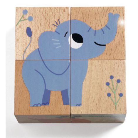 Cuburi Puzzle Lemn Djeco | Animale Salbatice - imagine 3