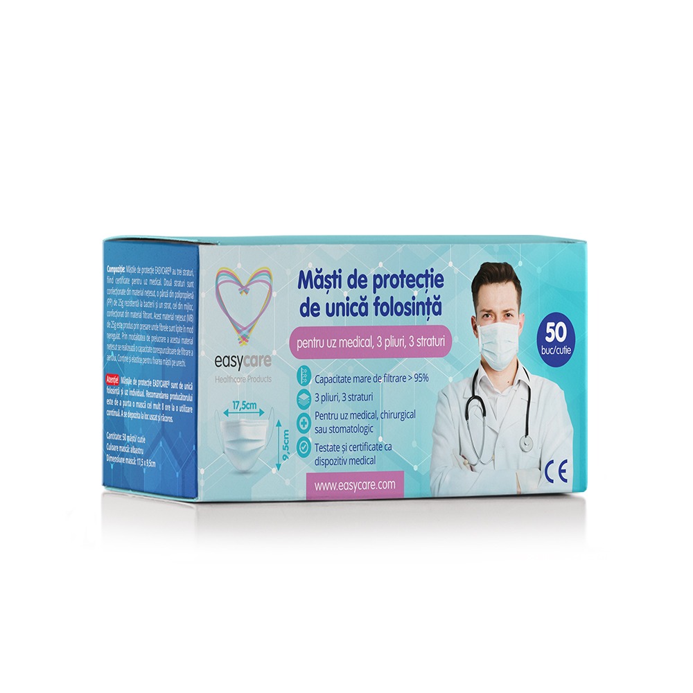 Măști Easycare 3 Straturi, 50 Buc - Protectie Medicală