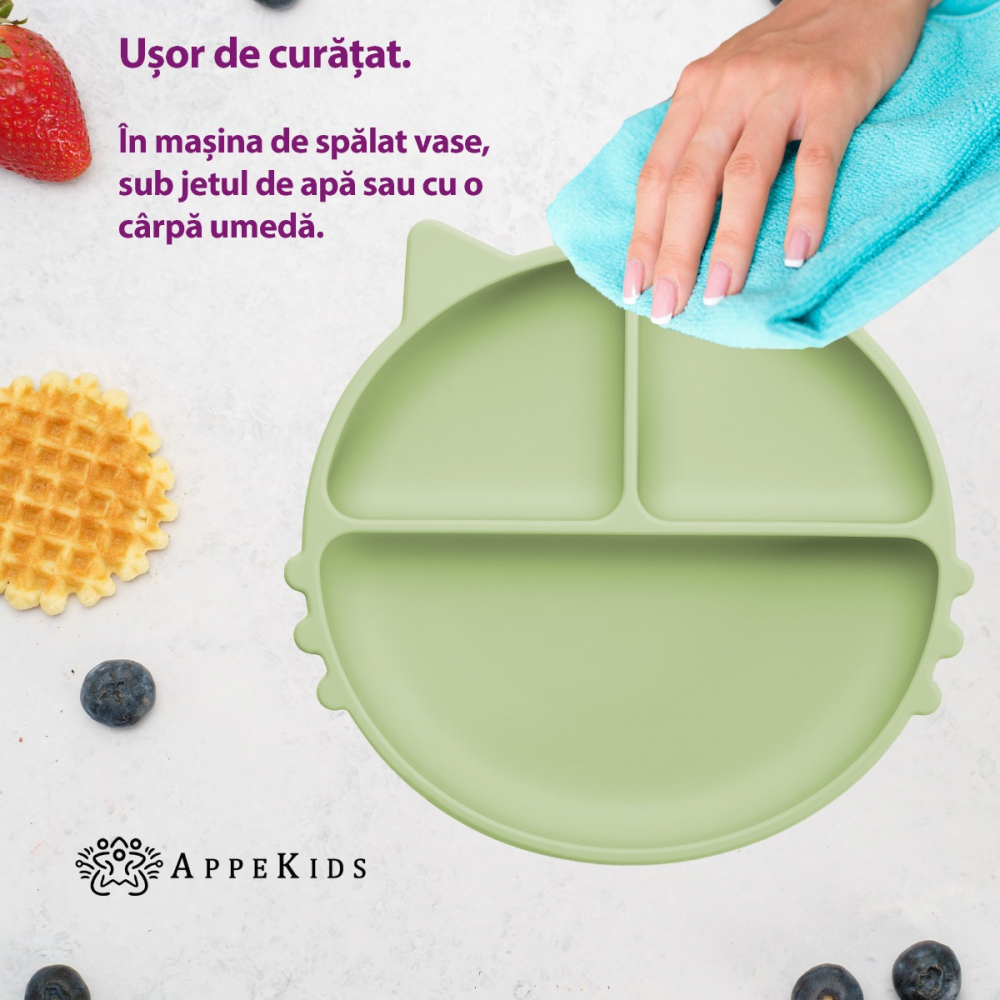 Farfurie Silicon AppeKids Kitty, cu Ventuza - imagine 4