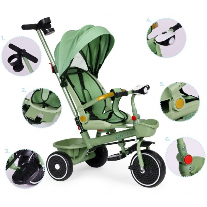 Tricicleta Ecotoys 2-in-1 Verde | Scaun 360° - imagine 7
