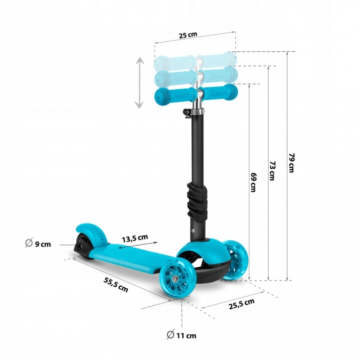 Trotineta 3 in 1 Ricokids Buggy Albastru cu Scaunel și LED - imagine 8