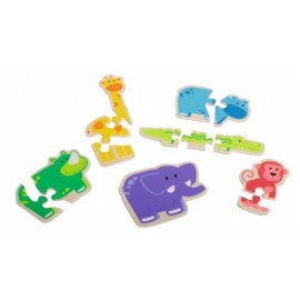Puzzle Lemn Animale Vesele Beleduc 3 Piese - imagine 2