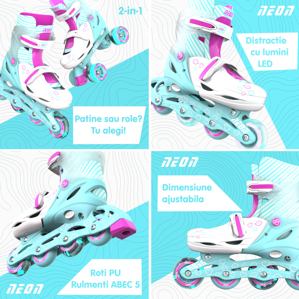 Role Neon 2 in 1 Combo Skates, 34-37, Teal Pink - imagine 3