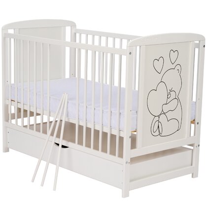 Patut Timmi Heart Qmini 120x60, Pin, Alb, cu Sertar - imagine 3