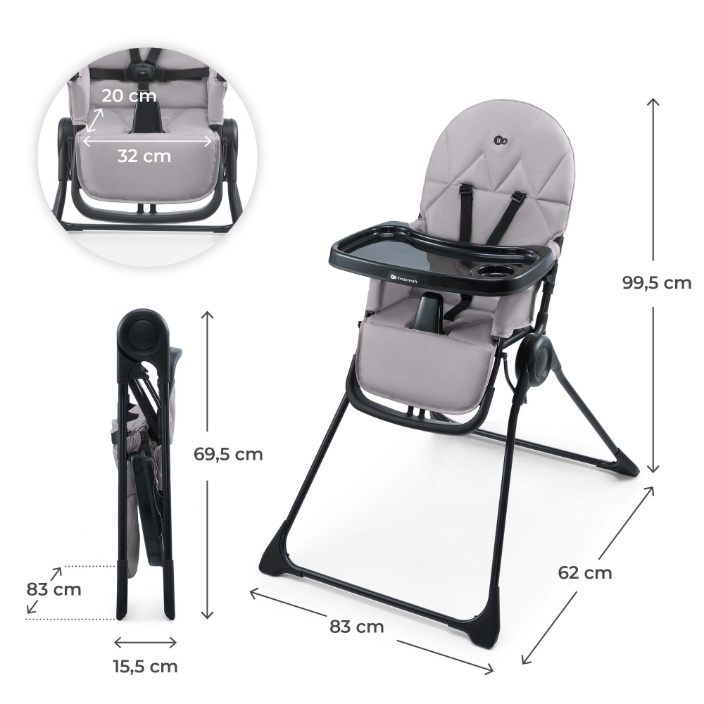 Scaun Masa Kinderkraft Binci Grey - Reglabil
