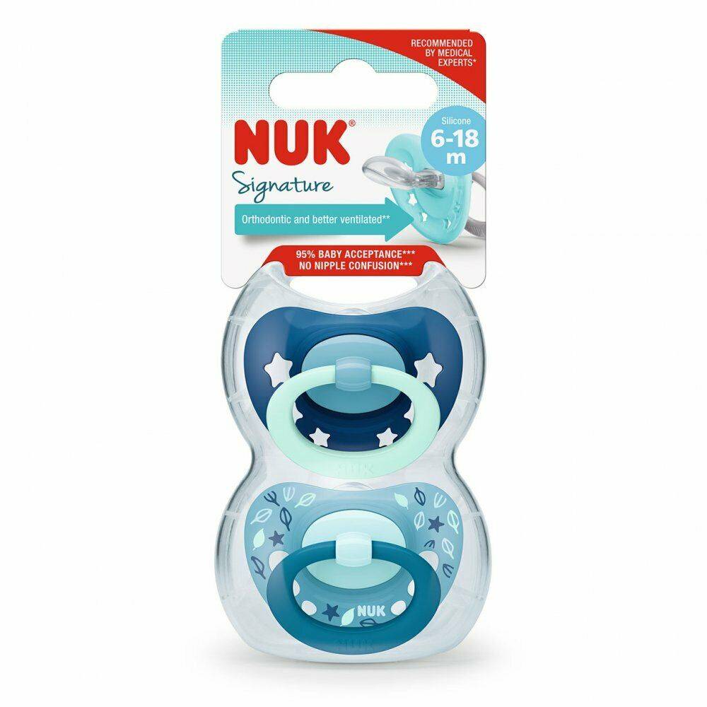Set 2 Suzete NUK Signature Silicon M2, Albastru, 6-18 luni