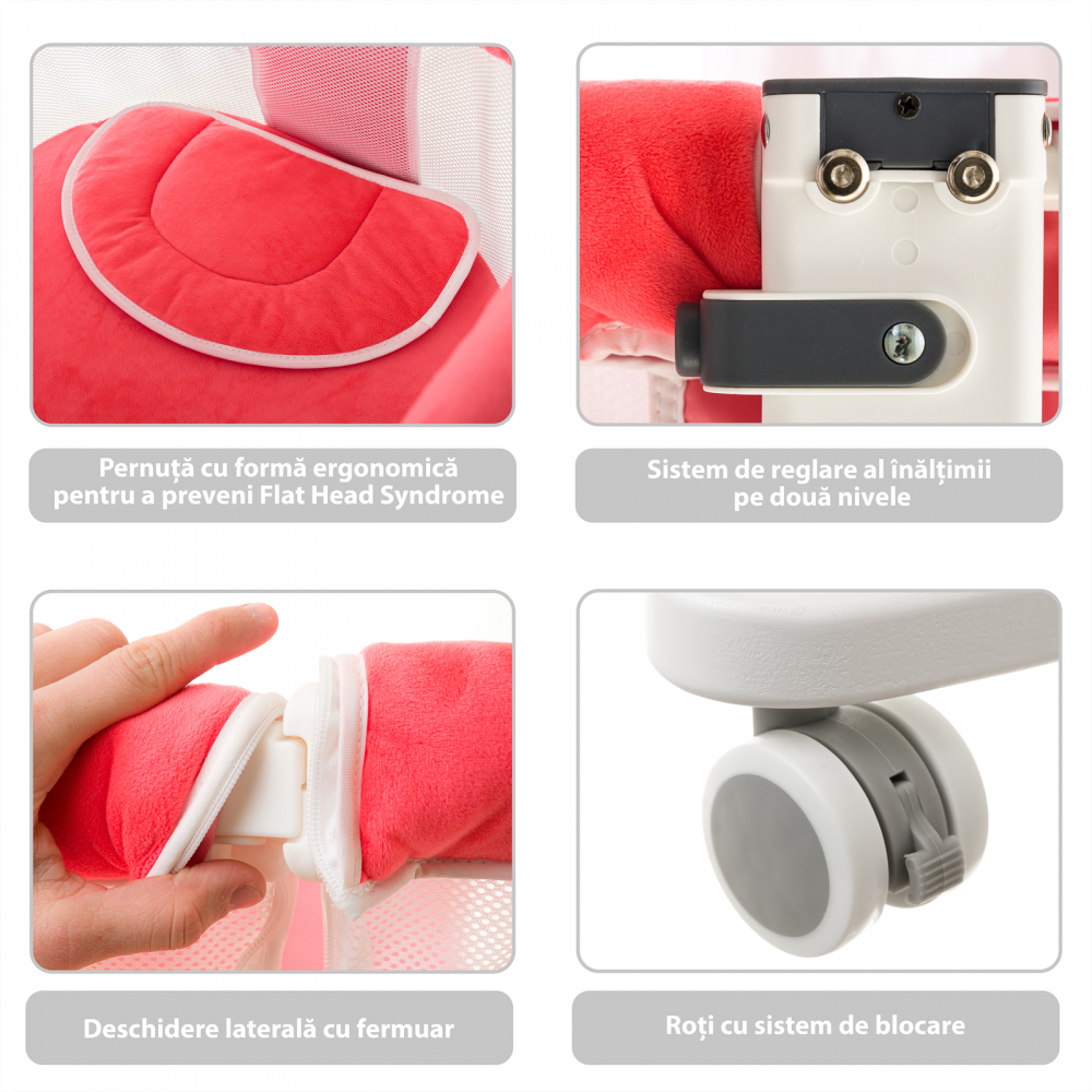 Patut Co-Sleeping Bebesleep cu Baldachin Coral - imagine 7