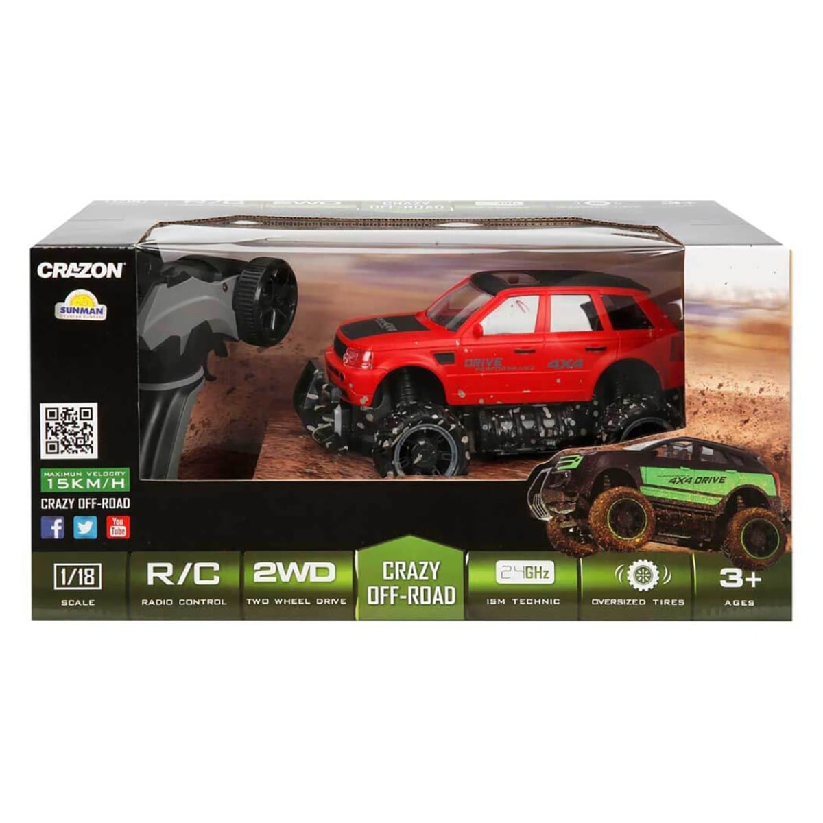 Mașina 4x4 Crazon Roșie 1:18 cu Telecomandă